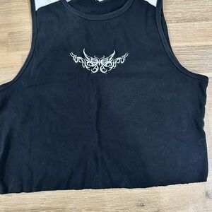 Garage Black and White crop racer tank large Top. Sporty, grunge, indie